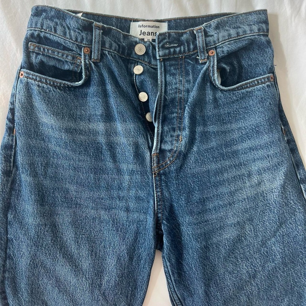 Reformation patchwork high waisted jeans
